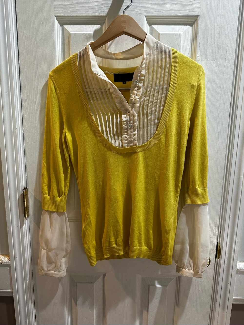Untitled Yellow Sweater Layered Sheer Blouse Career Professional 2
